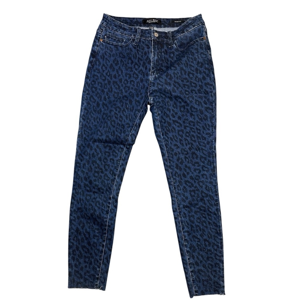 Judy Blue Leopard Print Denim Jeans Comfort Stretch Skinny Blue/Black 9/29
